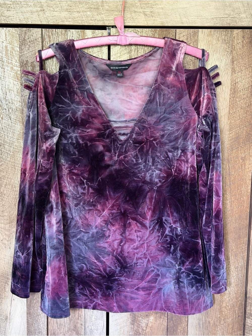 Women’s Purple Tie-Dye Crushed Velvet Cold-Shoulder Top